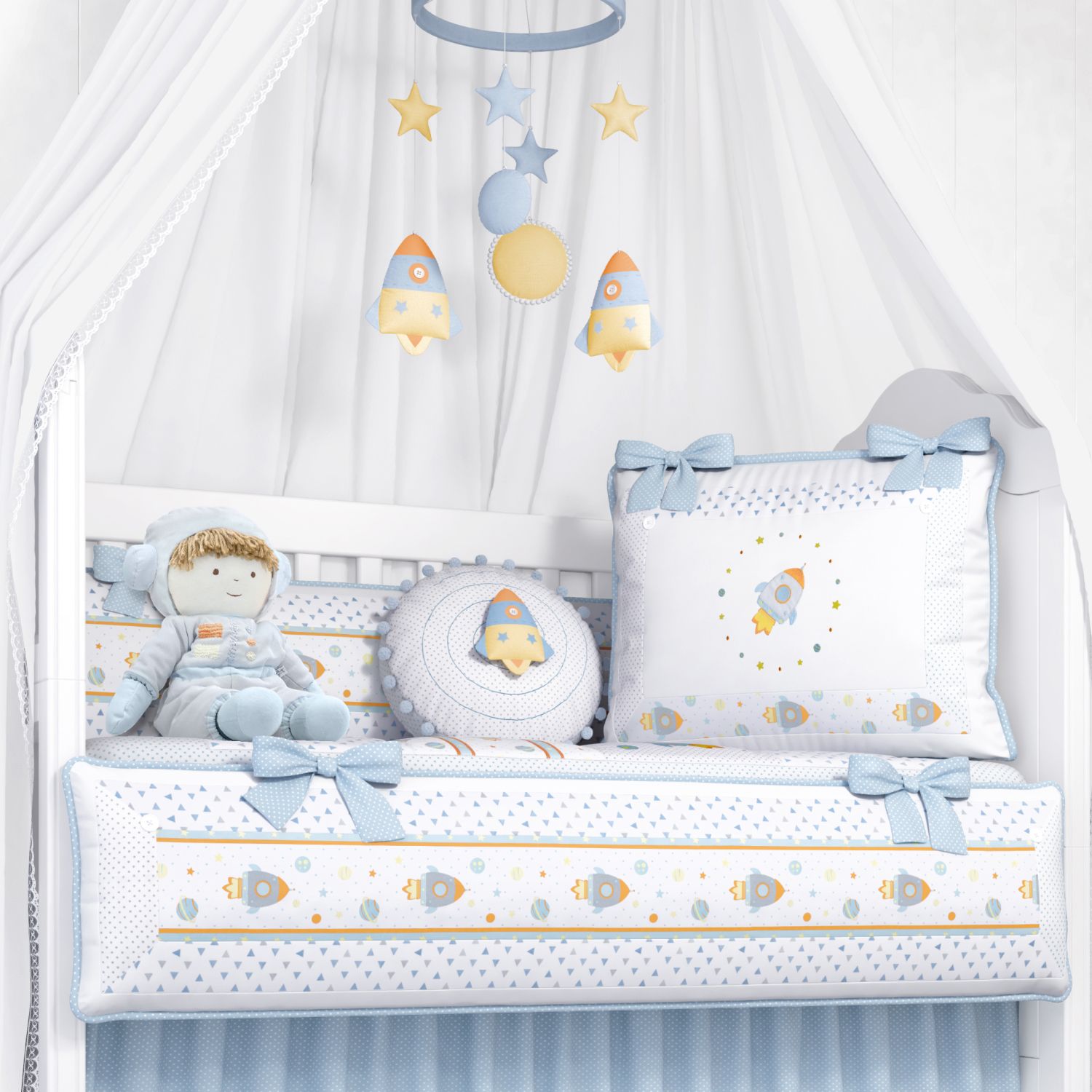 Kit Berço Astronauta Patchwork Azul