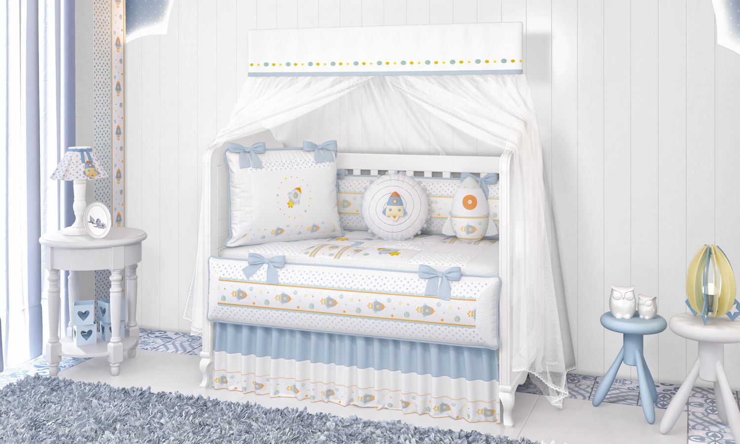 Kit Berço Astronauta Patchwork Azul