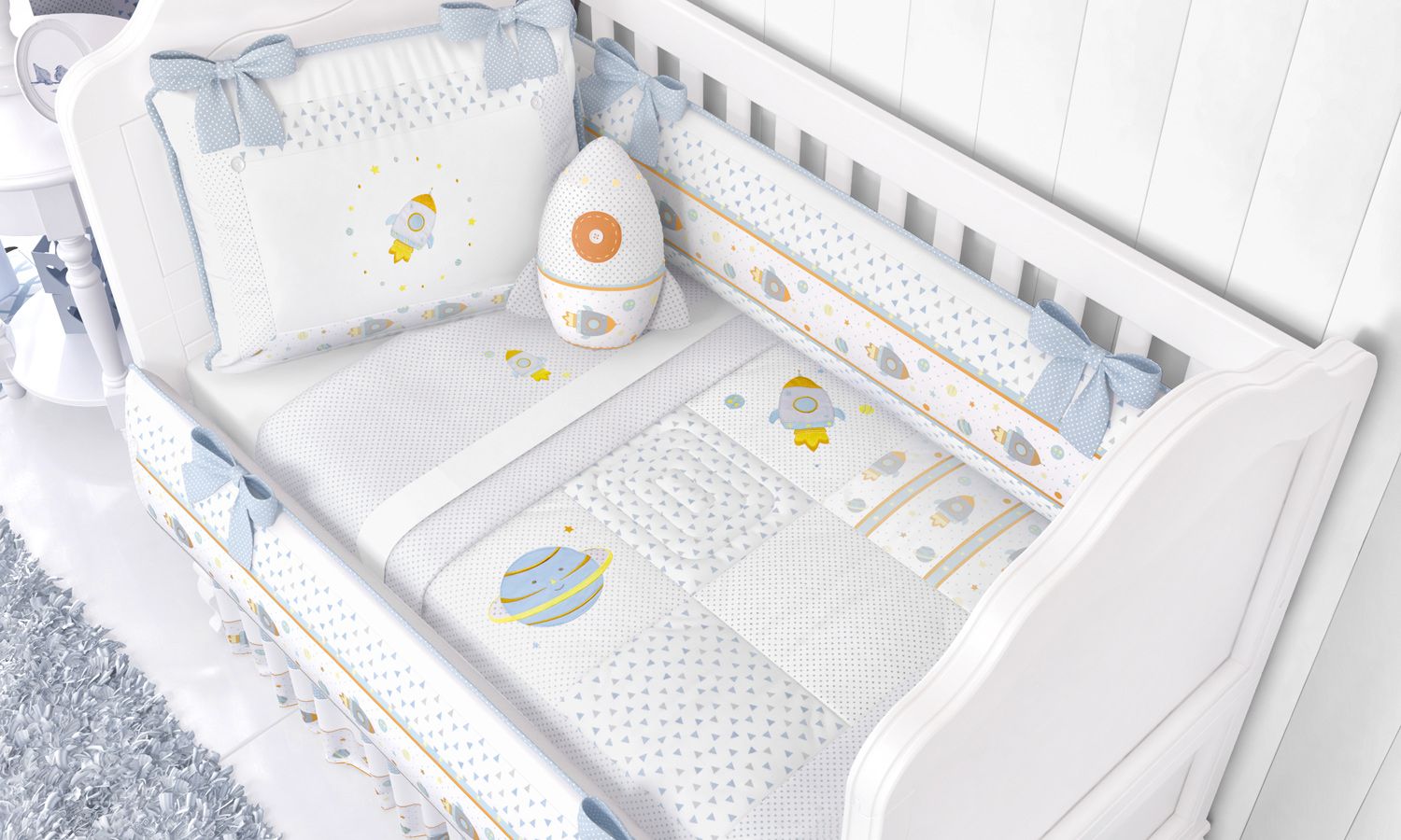 Kit Berço Astronauta Patchwork Azul