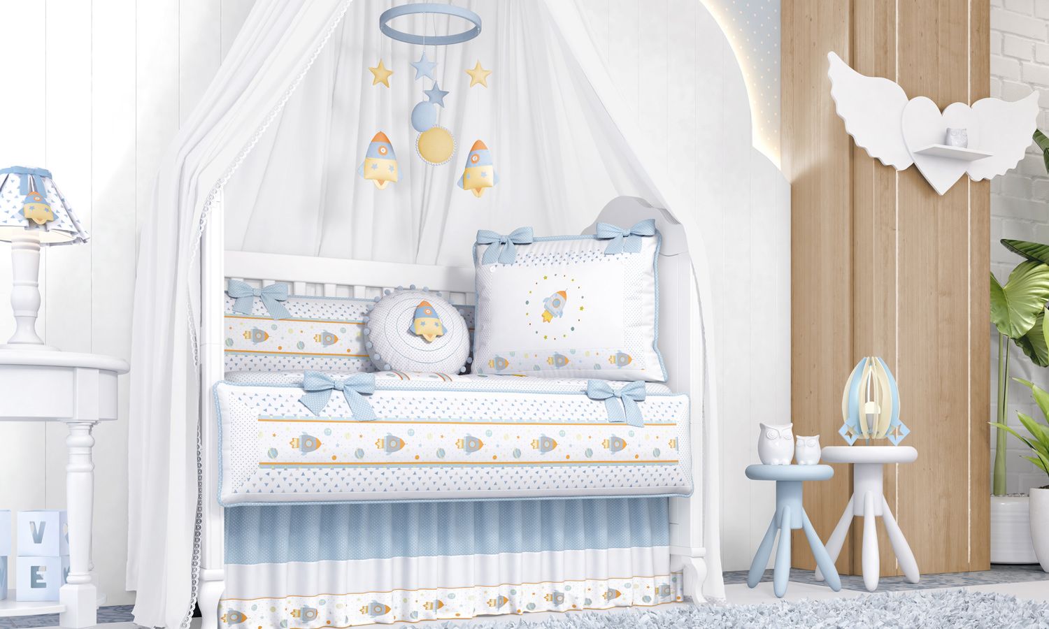 Kit Berço Astronauta Patchwork Azul