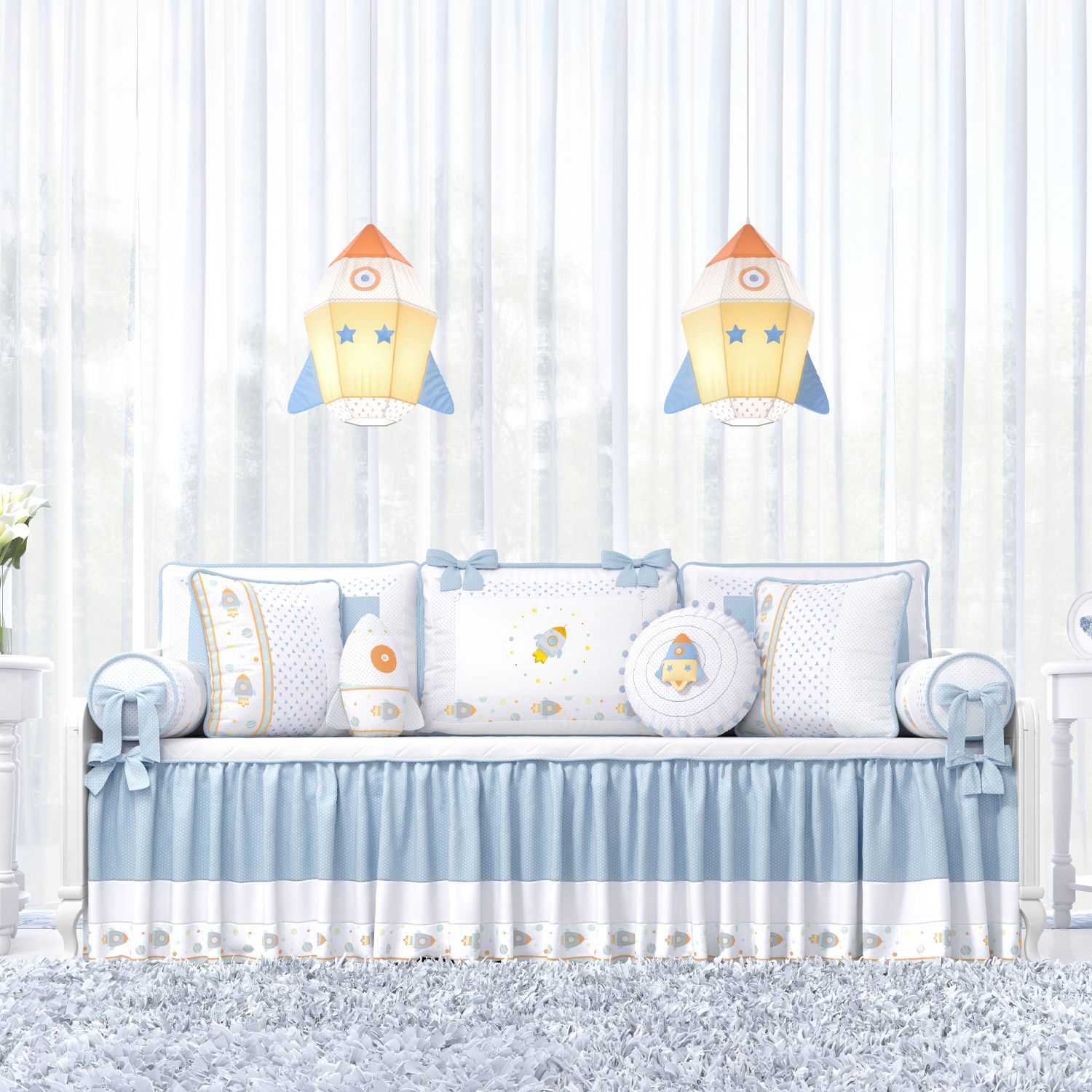 Kit Cama Babá Astronauta Patchwork Azul