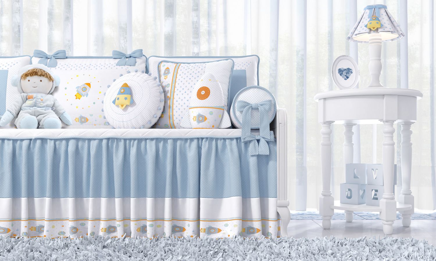 Kit Cama Babá Astronauta Patchwork Azul