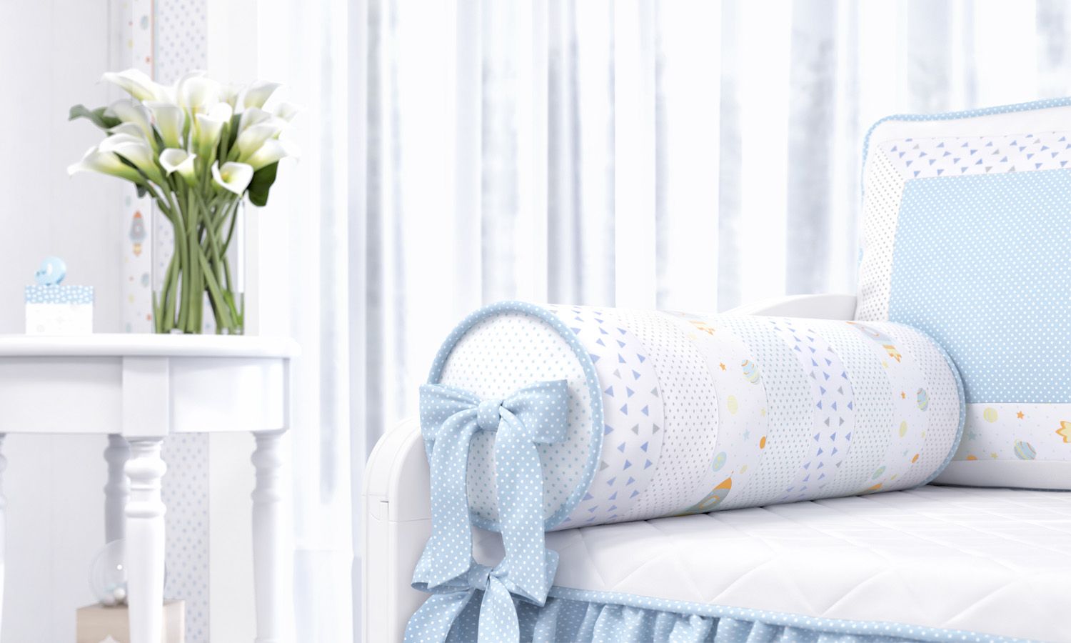 Kit Cama Babá Astronauta Patchwork Azul