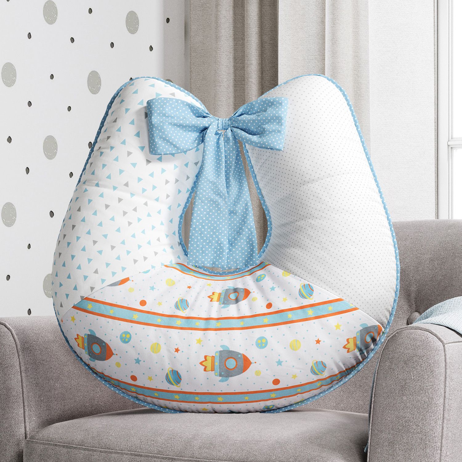 Almofada Amamentação Astronauta Patchwork Azul