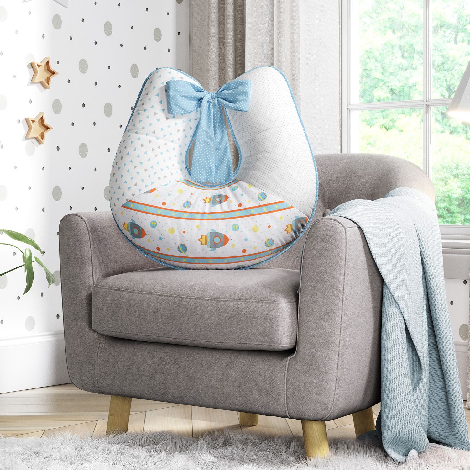 Almofada Amamentação Astronauta Patchwork Azul