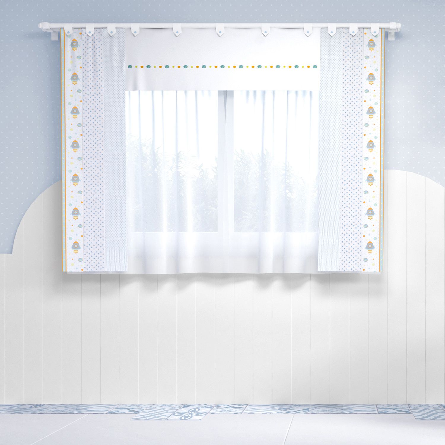 Cortina Astronauta Patchwork Azul 1,50m