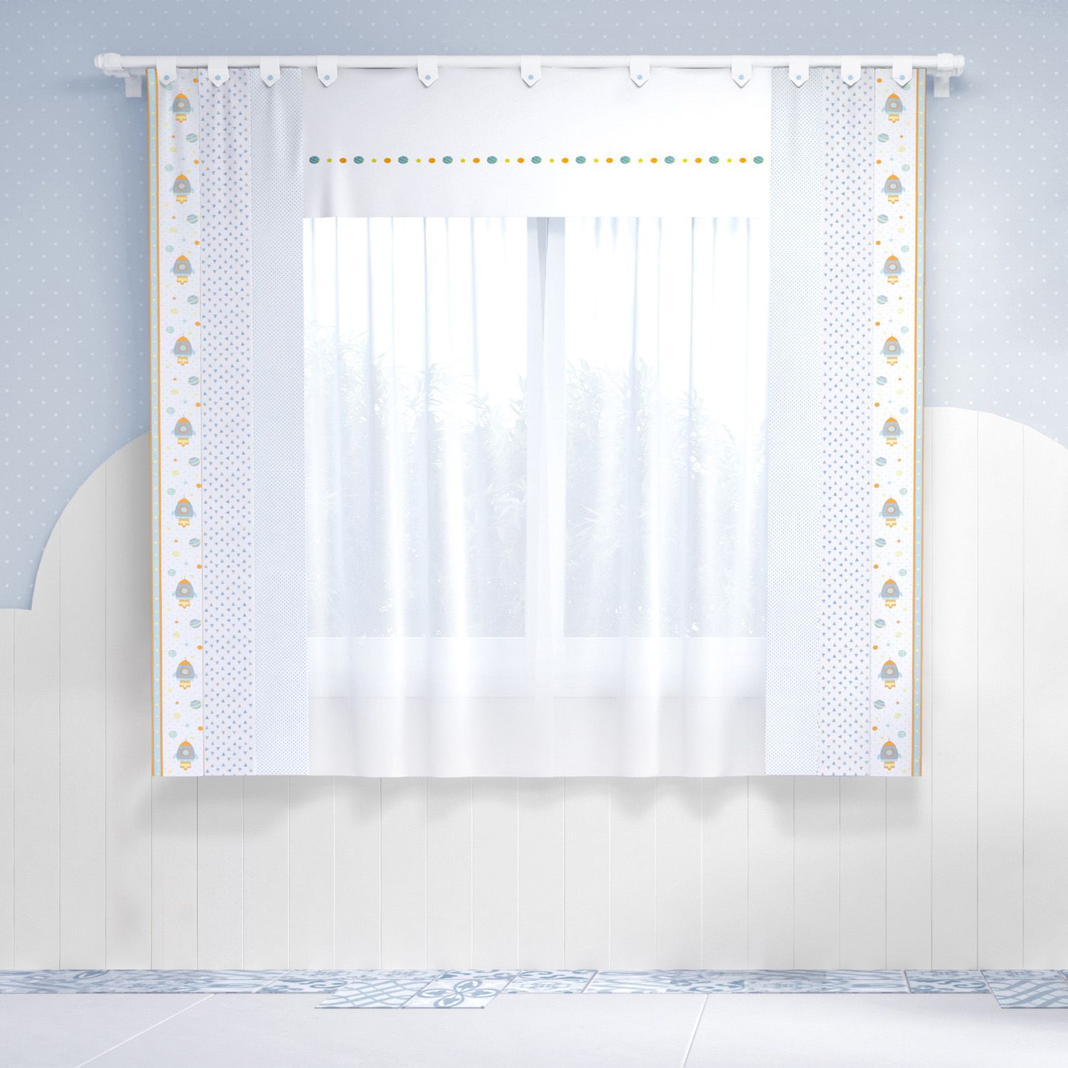 Cortina Astronauta Patchwork Azul 1,50m