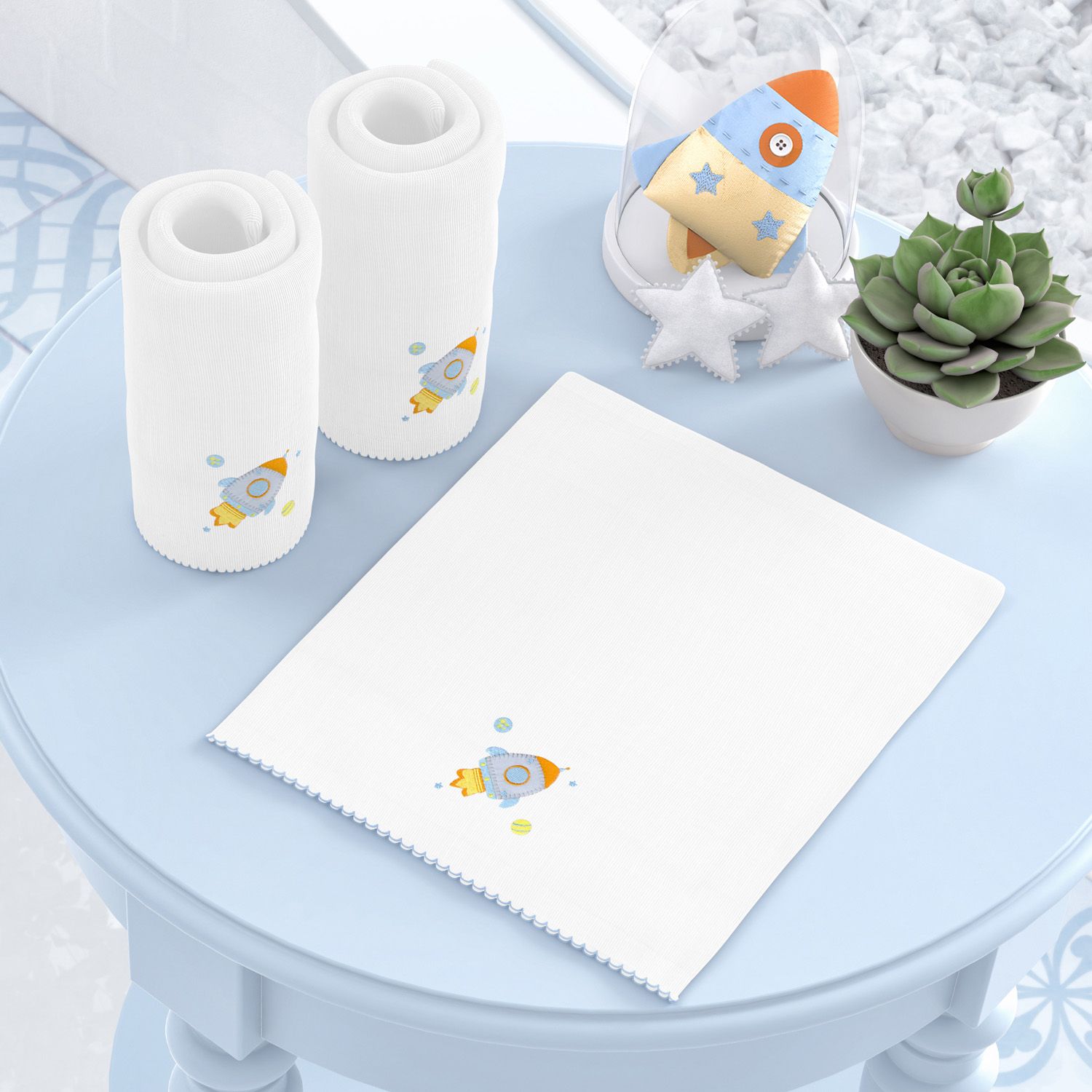 Jogo de Fraldas Ombro Foguete Astronauta Azul com 3