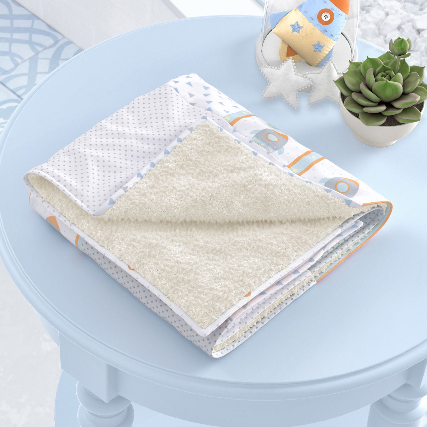 Cobertor Dupla Face Astronauta Patchwork Azul 1M