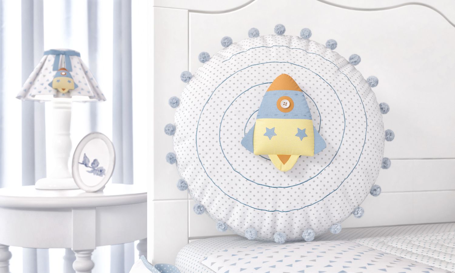 Almofada Redonda Astronauta Patchwork Azul 30cm