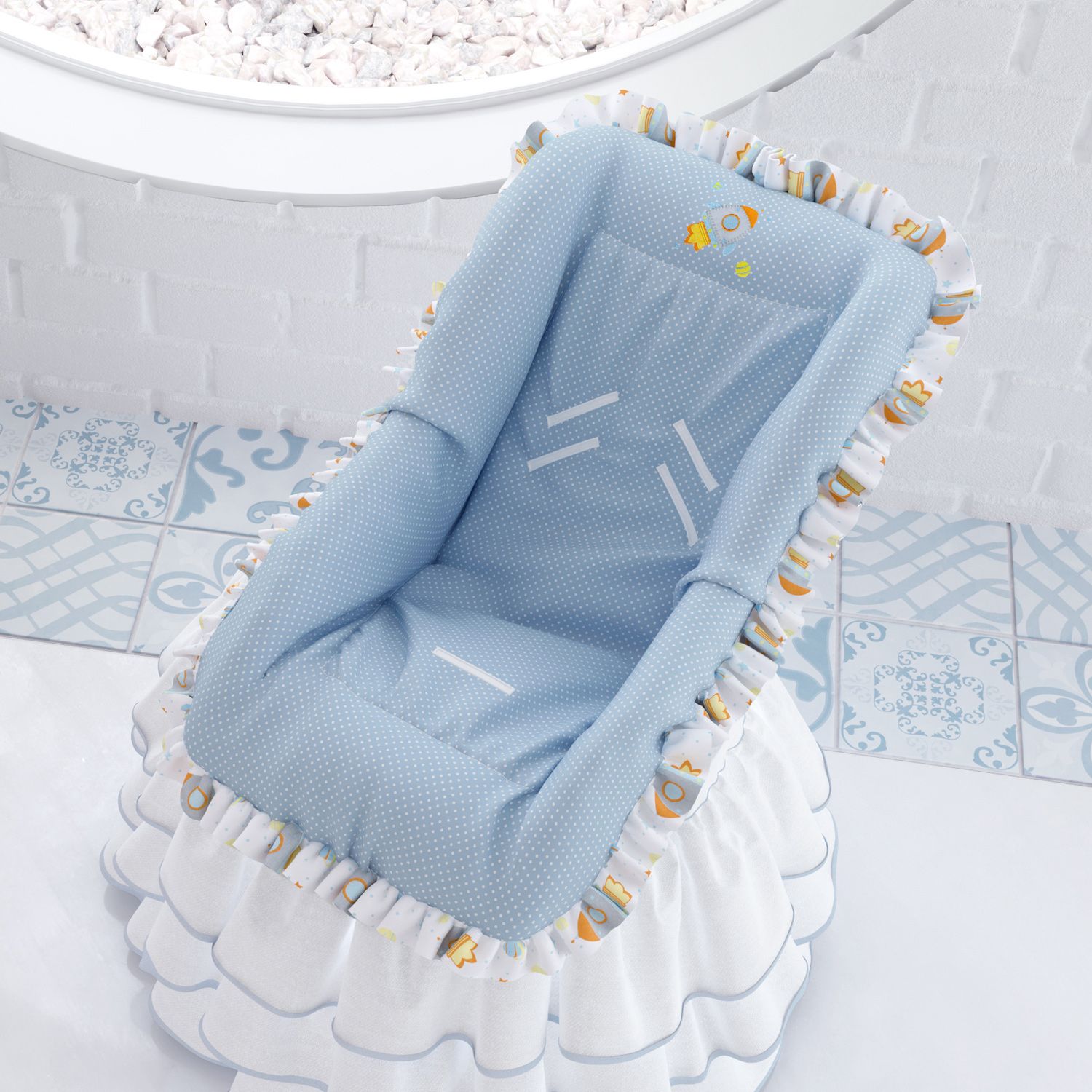 Capa para Bebê Conforto Astronauta Patchwork Azul