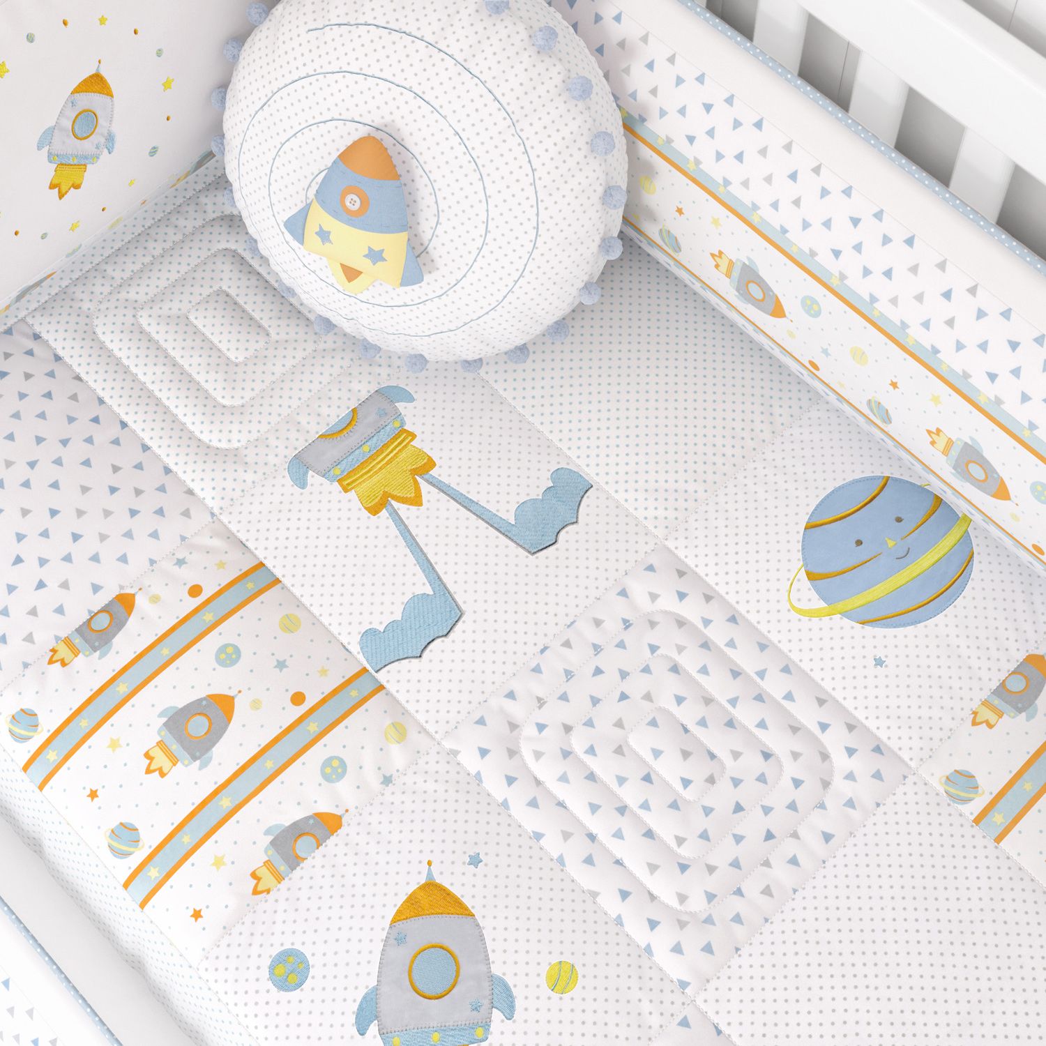 Edredom de Berço Astronauta Patchwork Azul