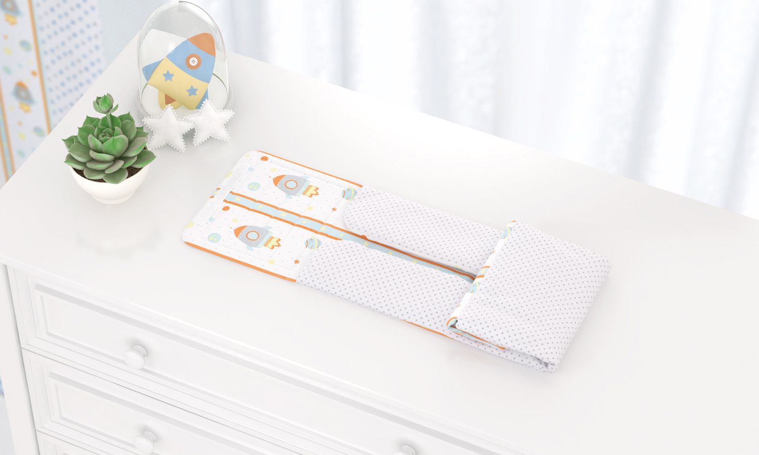 Trocador de Fraldas Portátil Astronauta Patchwork Azul 85x40cm