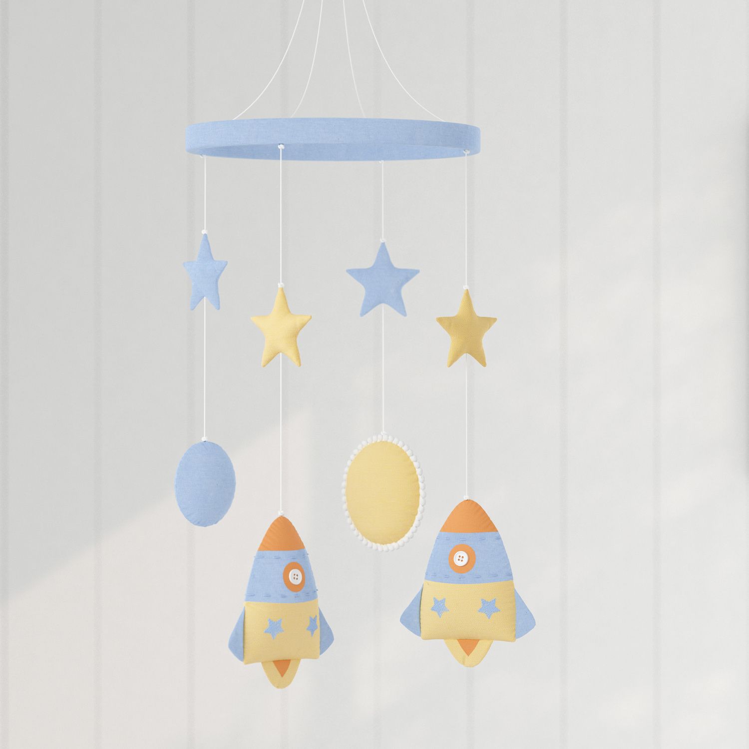 Móbile Foguete Astronauta Patchwork Azul