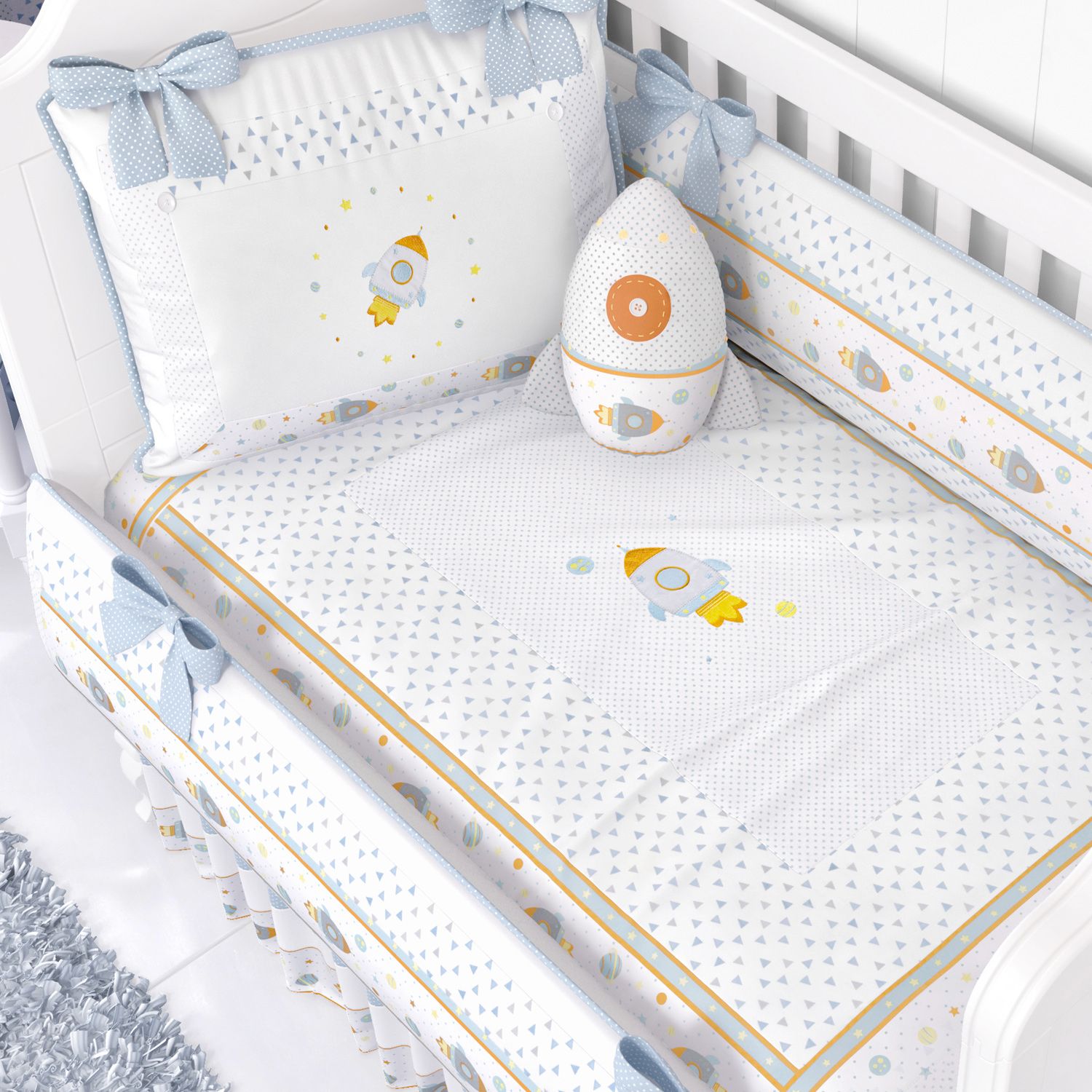 Capa para Edredom de Berço Astronauta Patchwork Azul