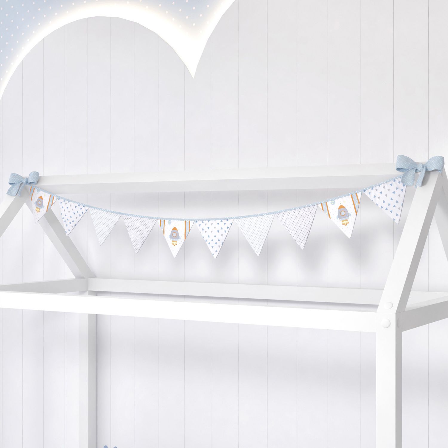 Varal de Cama Bandeirinhas Astronauta Patchwork Azul 1,60m