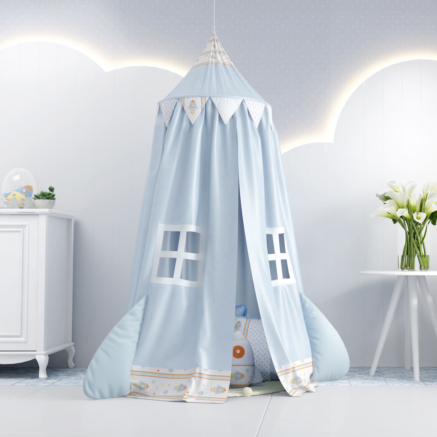 Tenda Dossel Foguete Patchwork Azul 2m