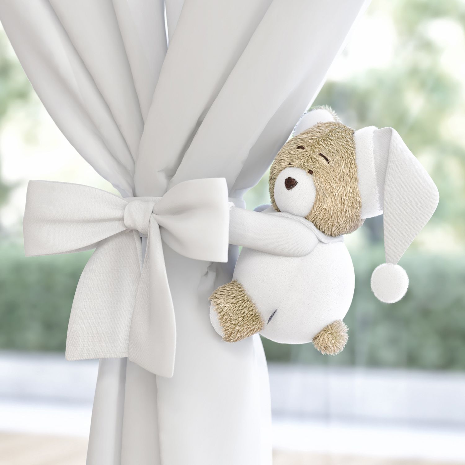 Prendedor de Cortina Ursinho Branco Clássico 2 Peças