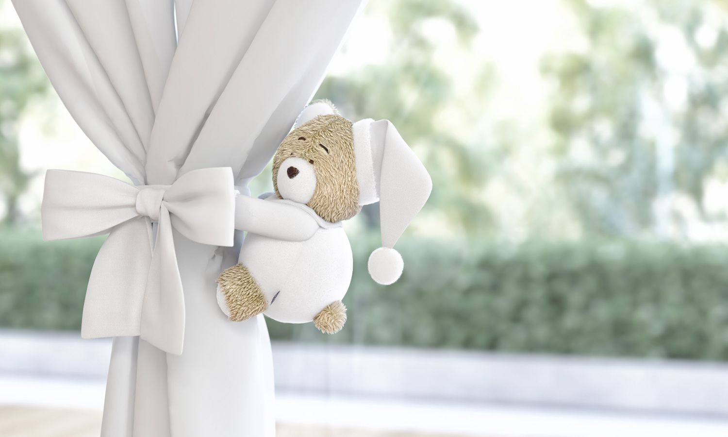 Prendedor de Cortina Ursinho Branco Clássico 2 Peças