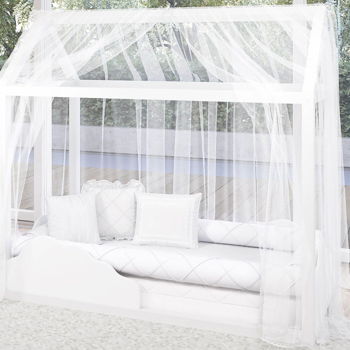 Mosquiteiro para Cama Casinha Montessoriana Branco Clássico