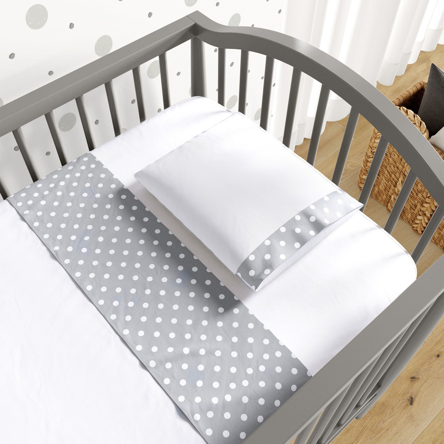 Jogo de Lençol Berço Poá Branco e Cinza 3 peças