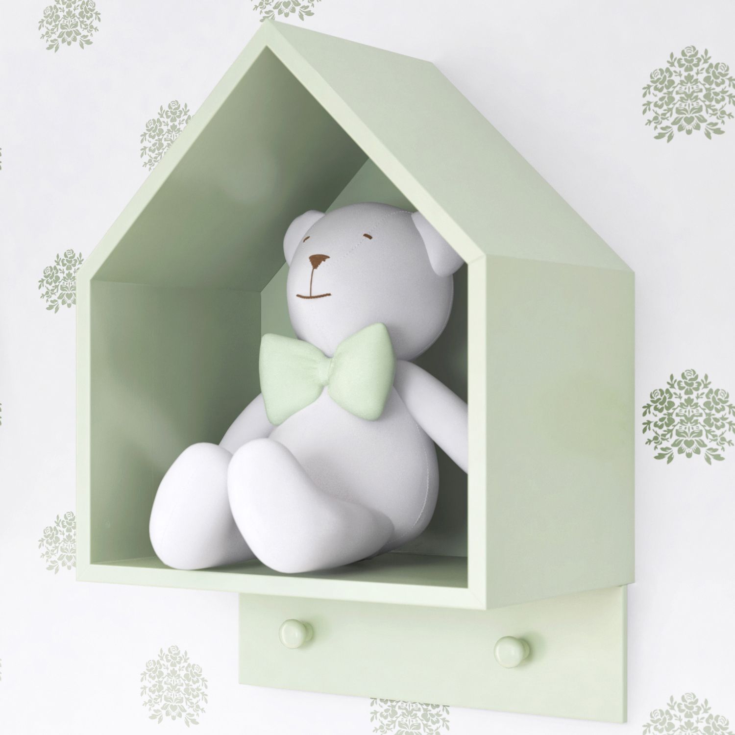 Nicho de Madeira Casinha com Cabideiro Rosa 40cm