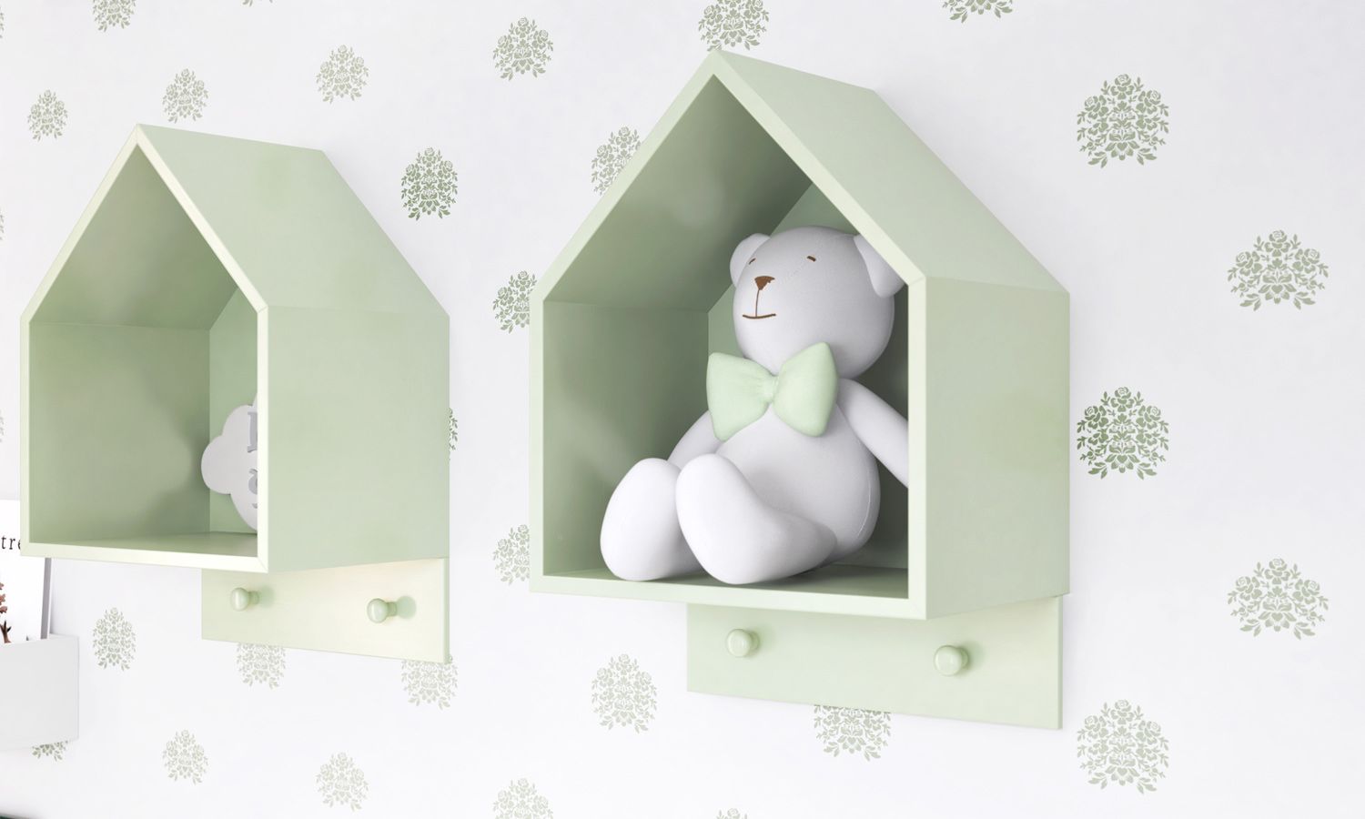 Nicho de Madeira Casinha com Cabideiro Rosa 40cm