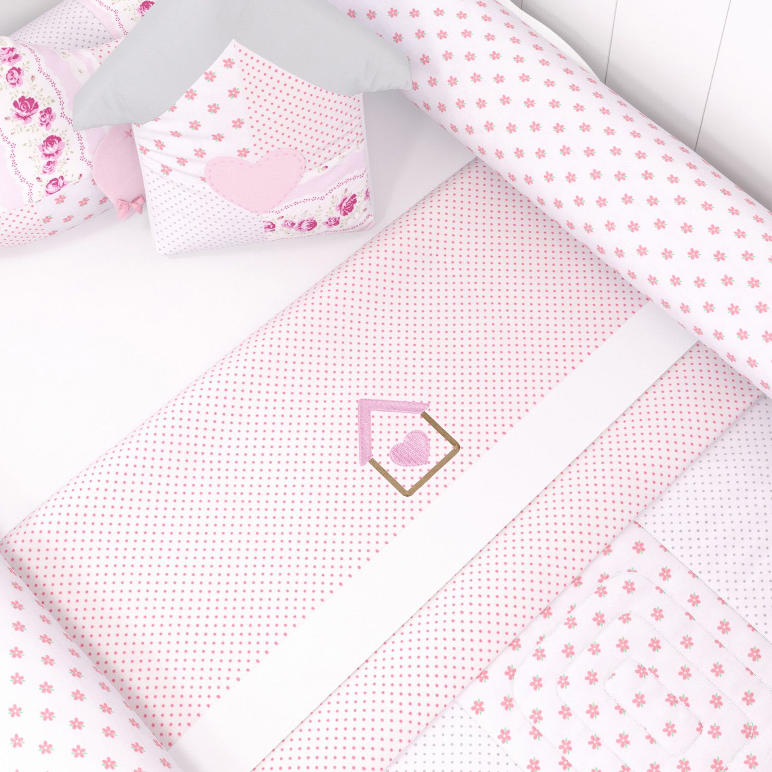 Jogo de Lençol Mini Cama Patchwork Rosa