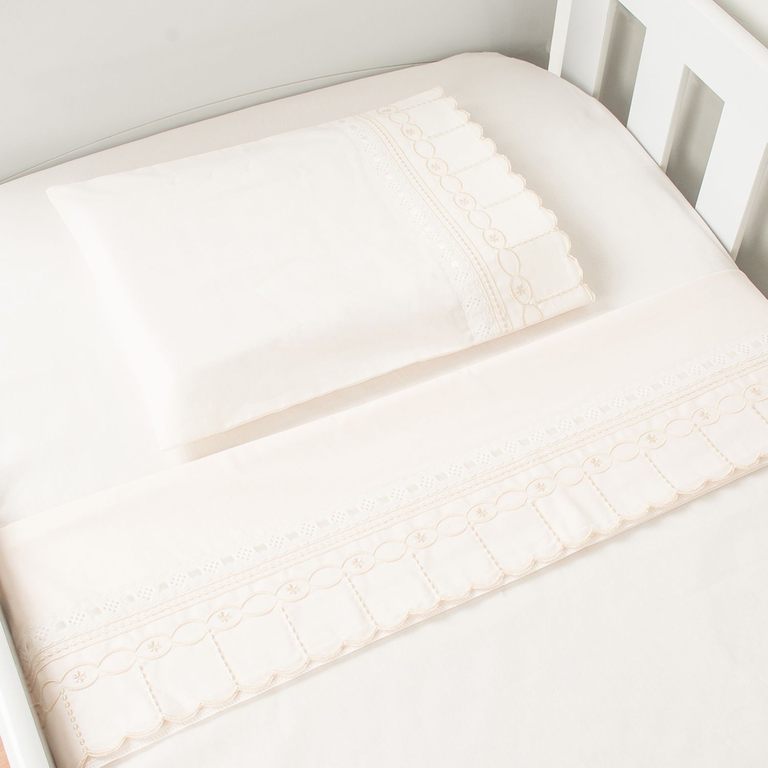 Jogo de Lençol Mini Berço Bico Flor Branco