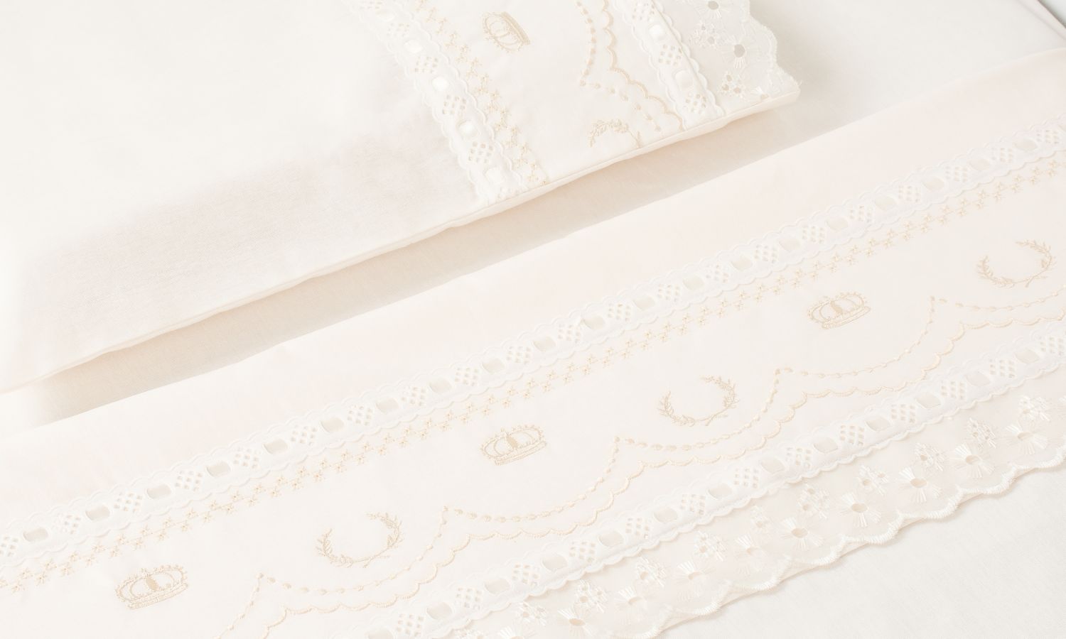 Jogo de Lençol Berço Bordado Mariana Branco 3 Peças
