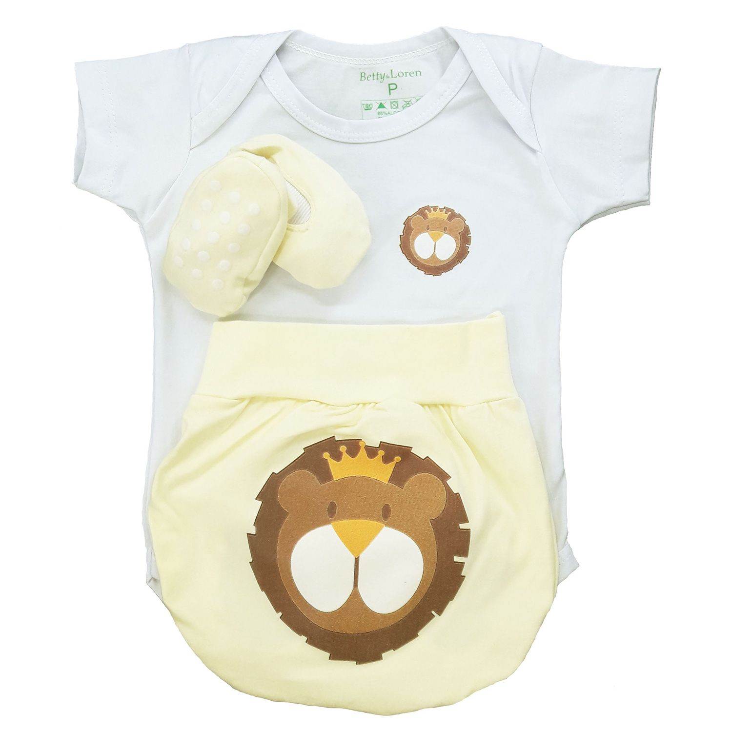 Conjunto de Body, Tapa Fralda e Sapatinho Leão Tam P