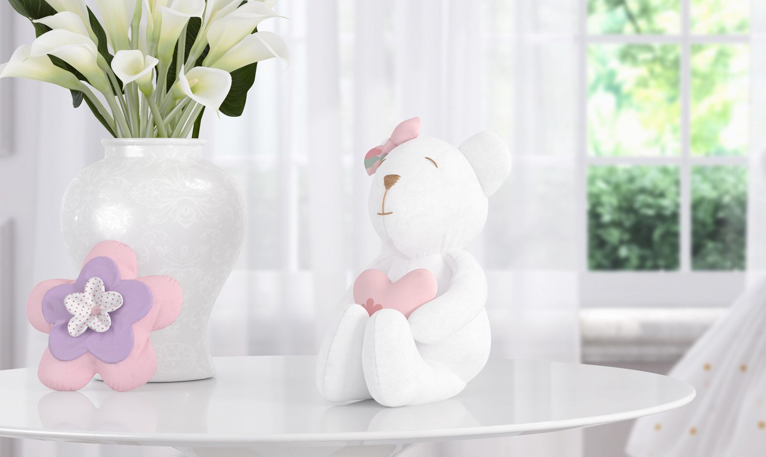 Ursa Clássica com Coração Floral Monet 42cm