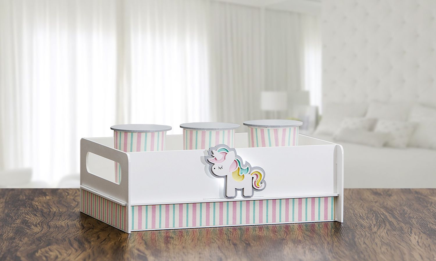 Bandeja e Potes LED Unicórnio 3D