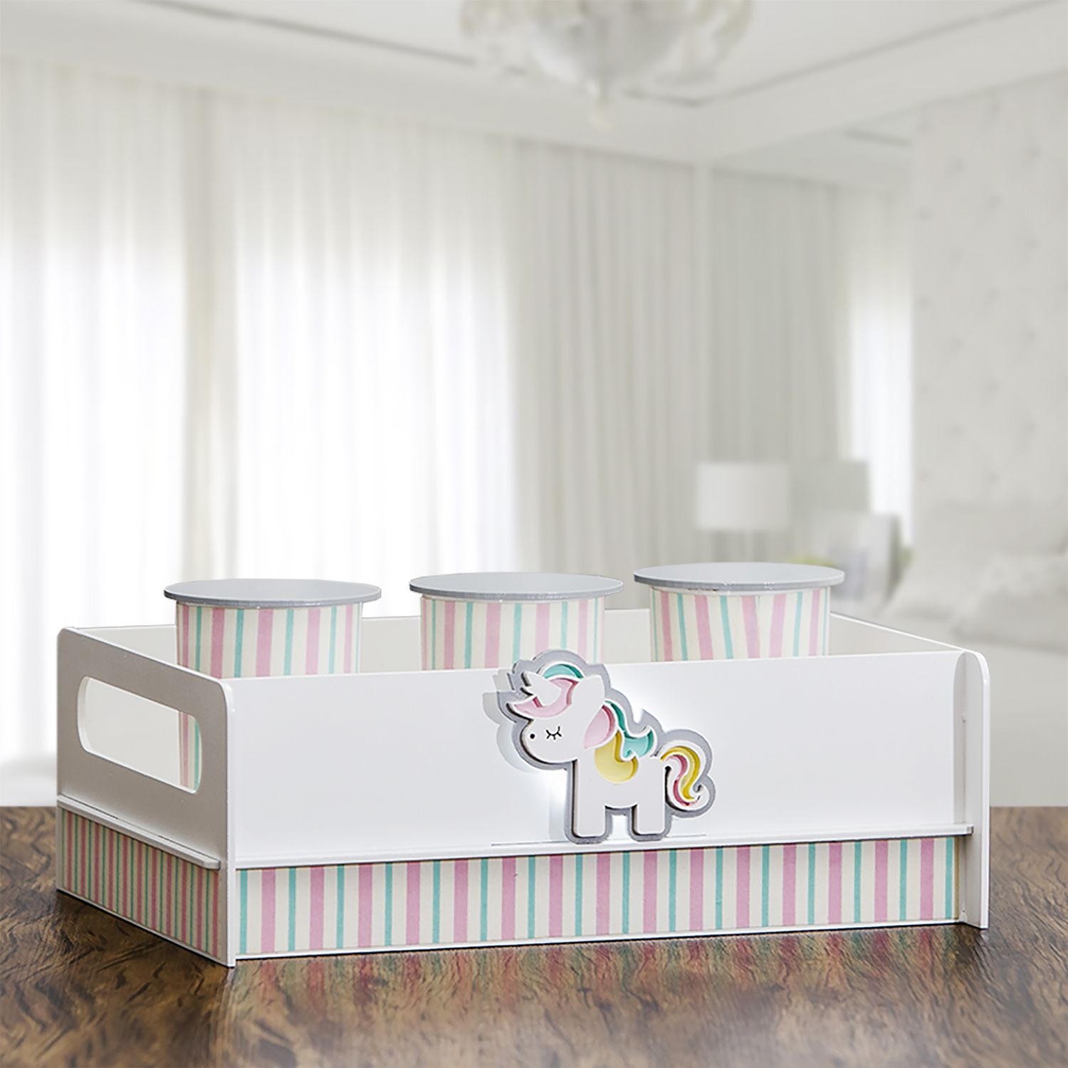 Bandeja e Potes LED Unicórnio 3D