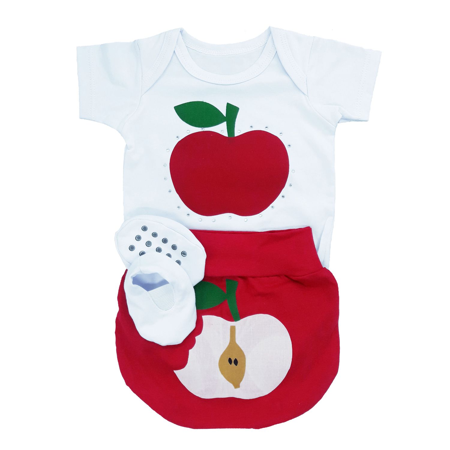 Conjunto de Body, Tapa Fralda e Sapatinho Maça Tam GG
