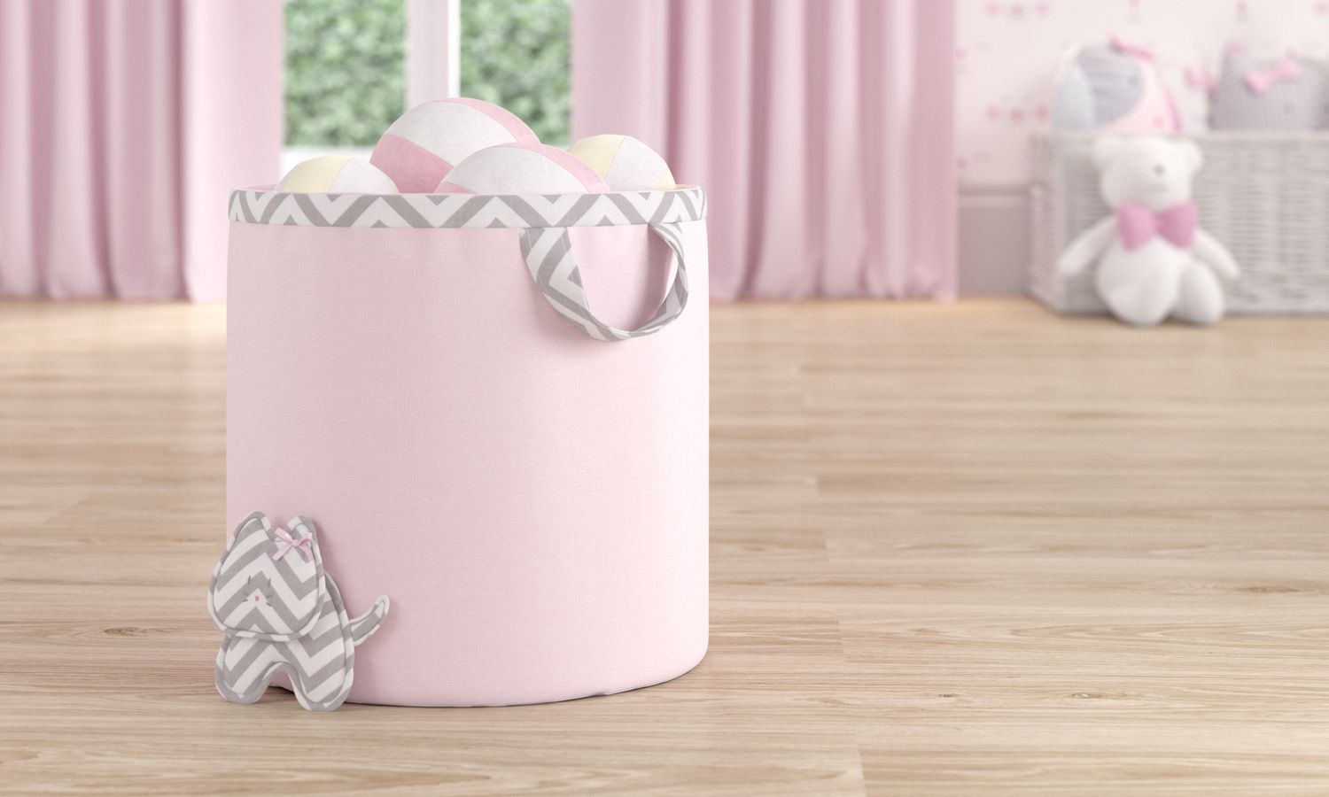 Cesto Organizador para Brinquedos Chevron Amiguinhas 35cm