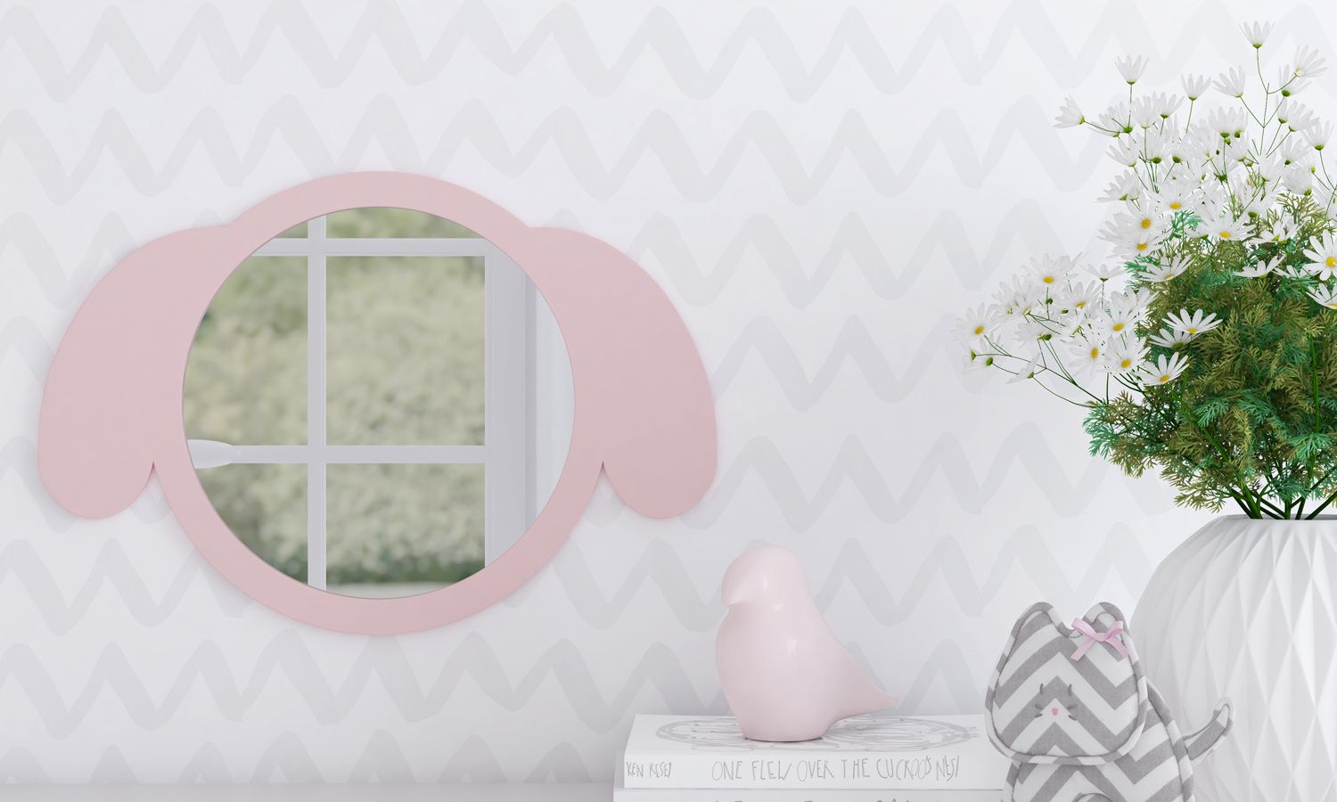 Espelho Redondo Amiguinha Cachorrinha Rosa 30cm