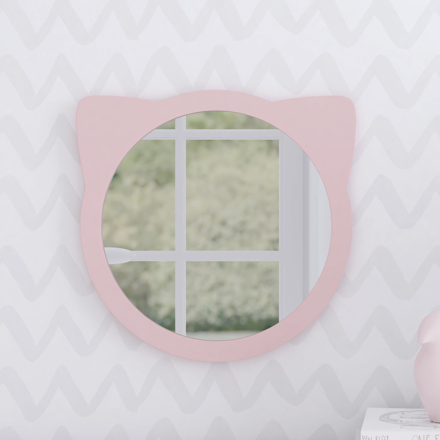 Espelho Redondo Amiguinha Gatinha Rosa 30cm