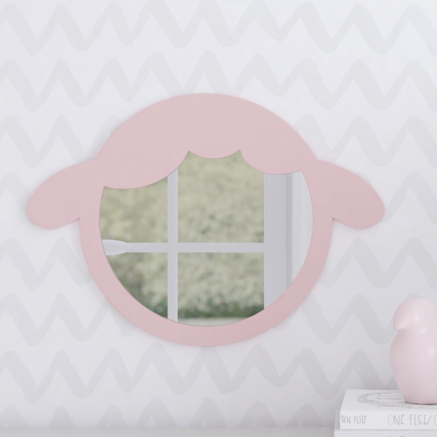 Espelho Redondo Amiguinha Ovelhinha Rosa 30cm