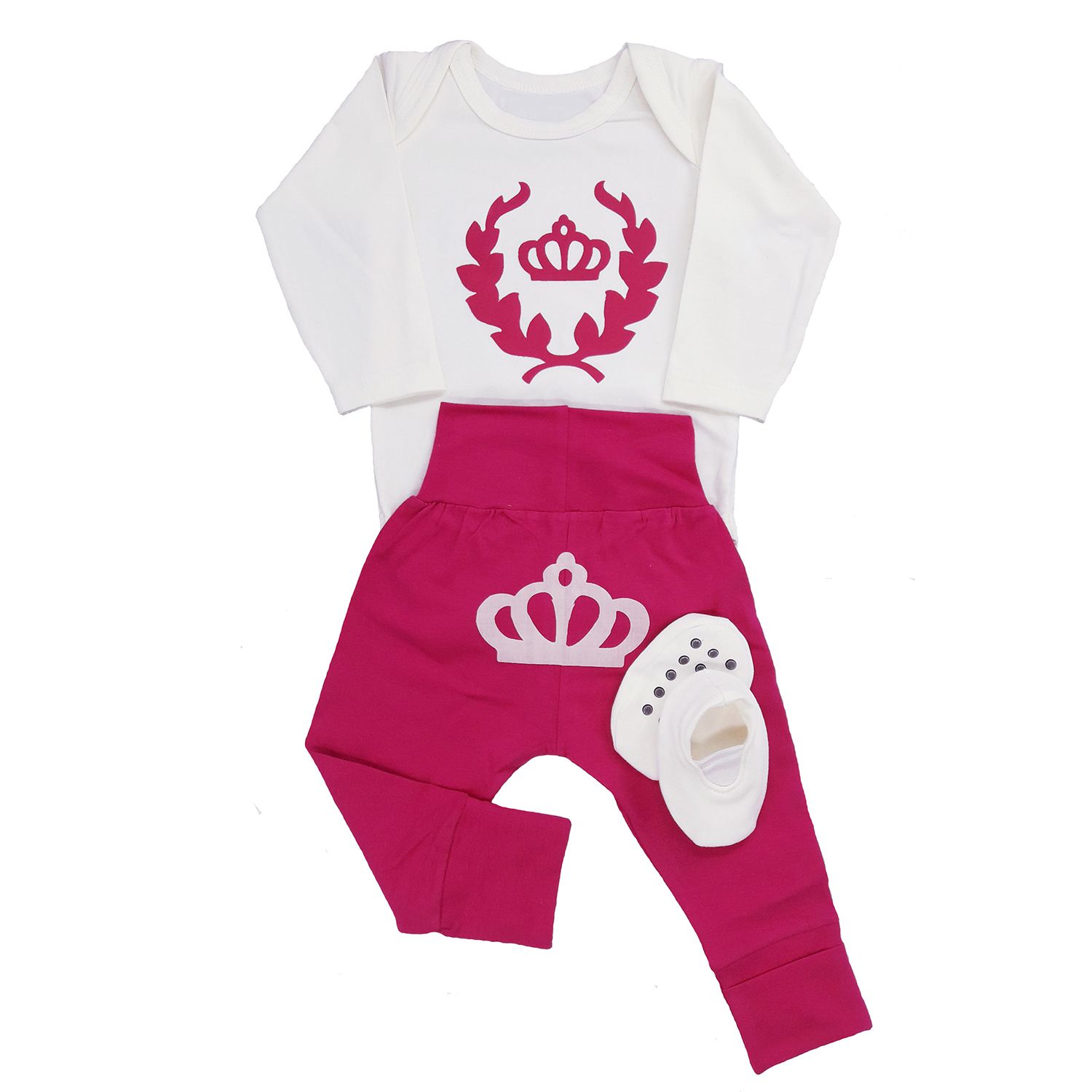 Conjunto de Body Manga Longa, Mijão e Sapatinho Rainha 6 a 9 Meses