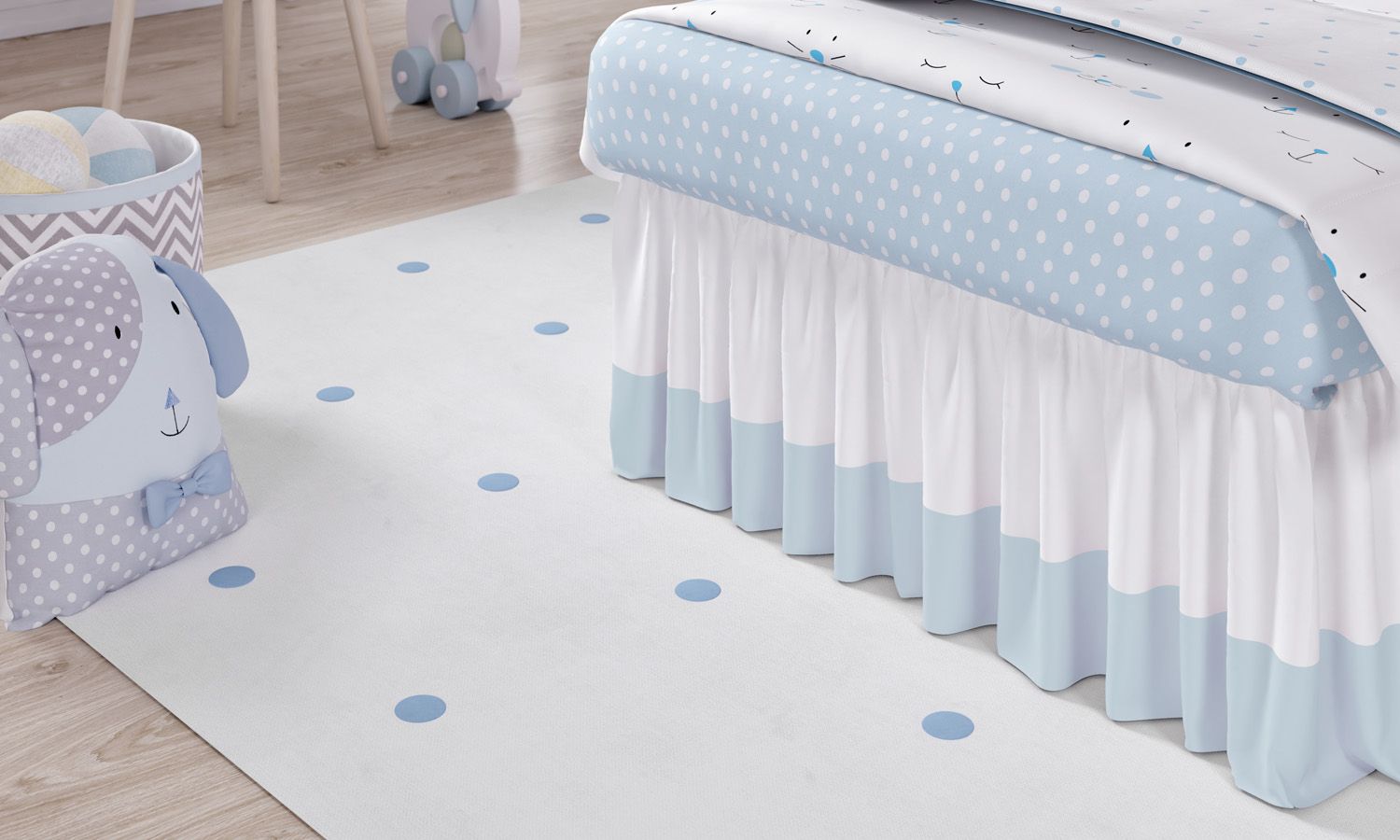 Saia de Cama Infantil Branco e Rosa