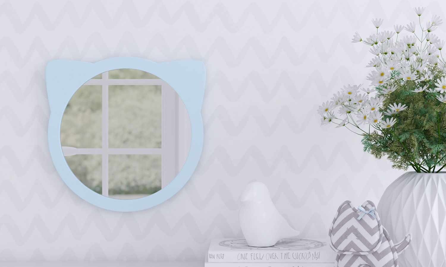 Espelho Redondo Amiguinha Gatinha Rosa 30cm