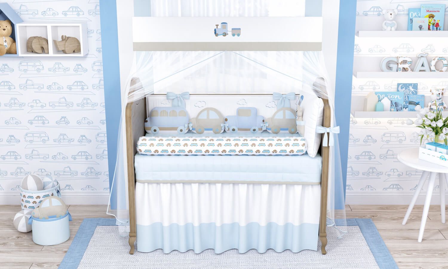 Kit Berço Carrinhos Amarelo