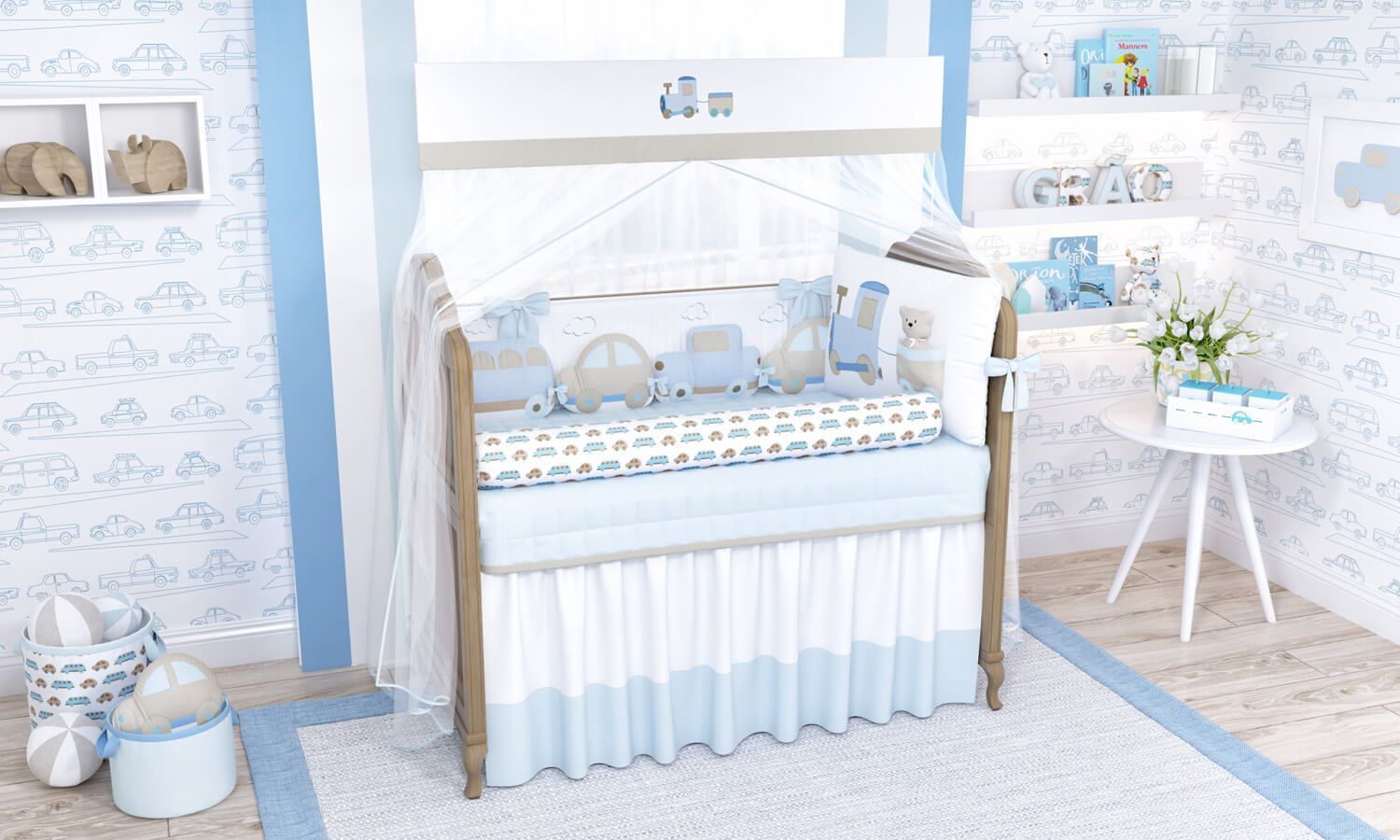 Kit Berço Carrinhos Amarelo