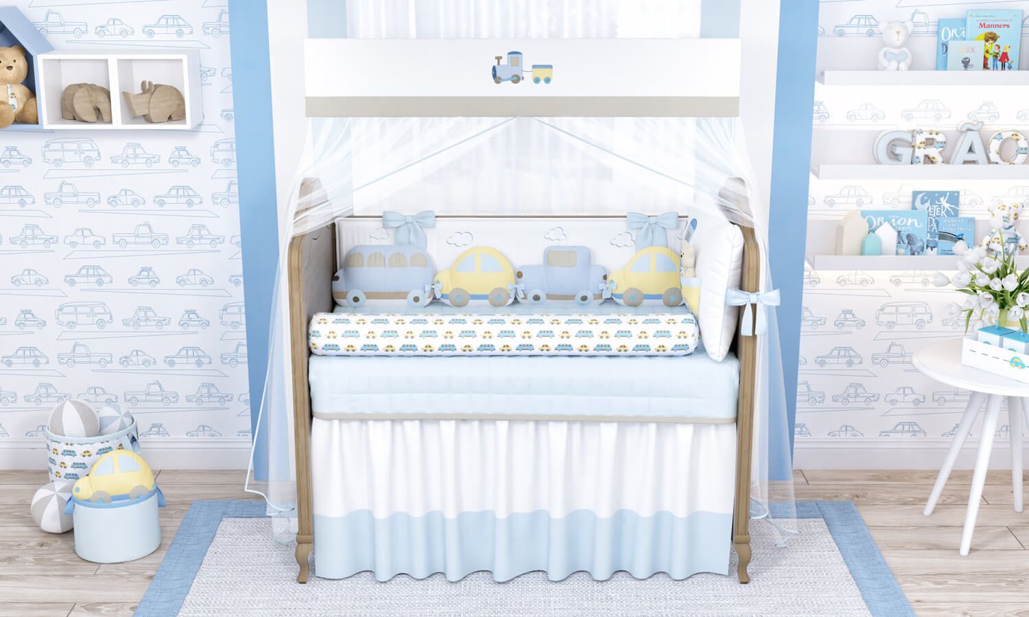 Kit Berço Carrinhos Amarelo