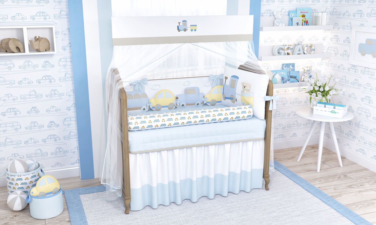 Kit Berço Carrinhos Amarelo