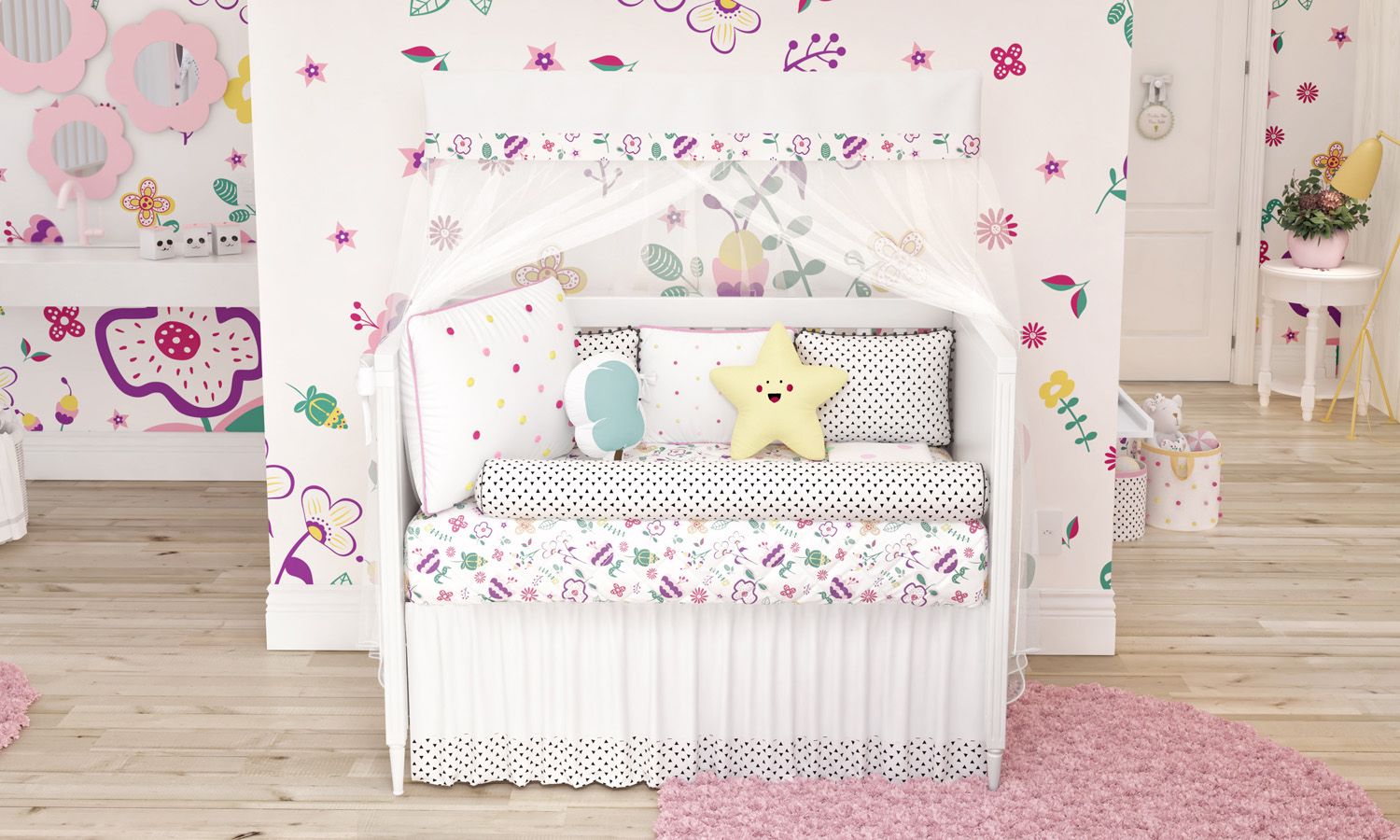 Kit Berço Floral Moderna