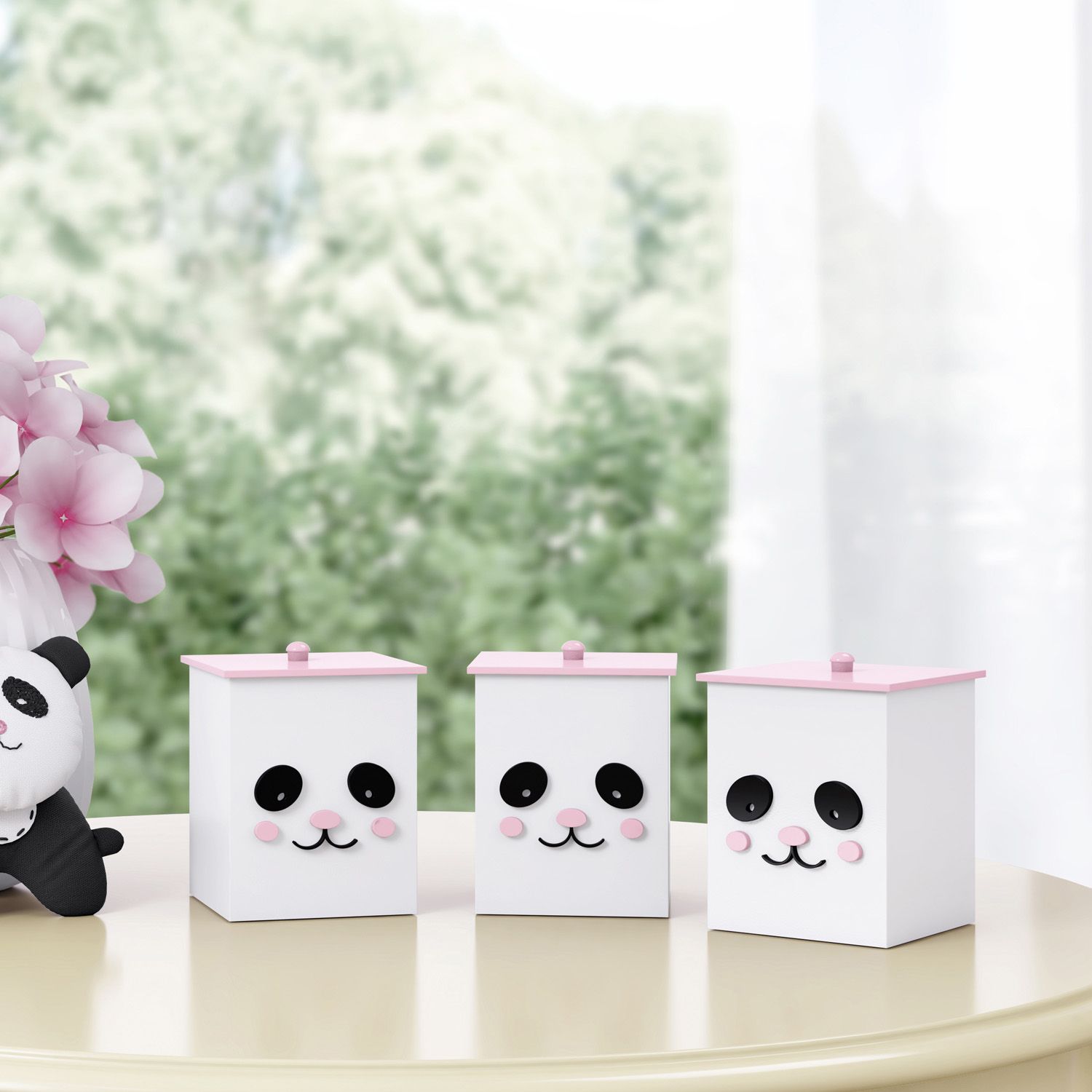 Jogo de Potes Urso Panda Floral Moderna