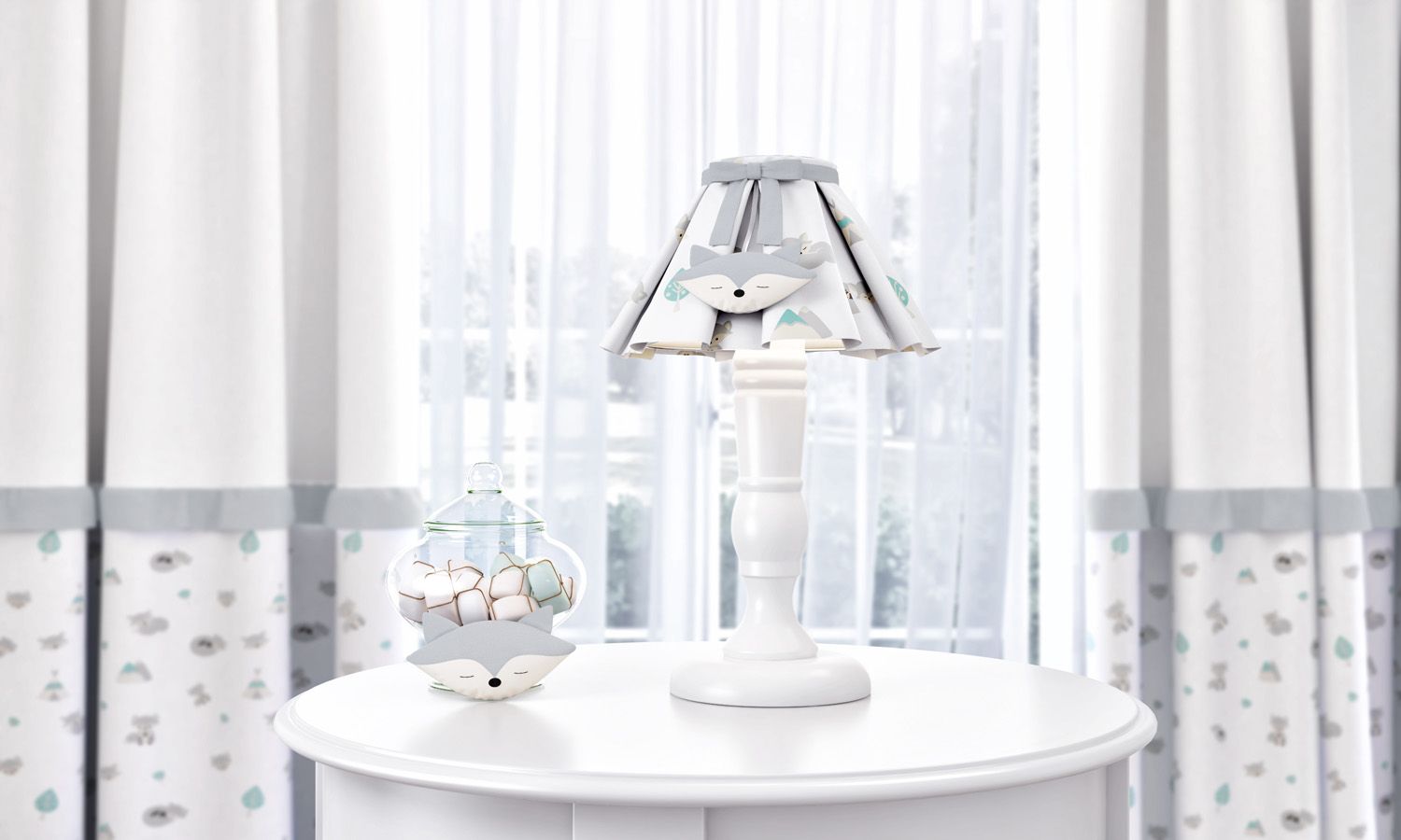 Abajur Madeira Raposinha Azul e Laranja