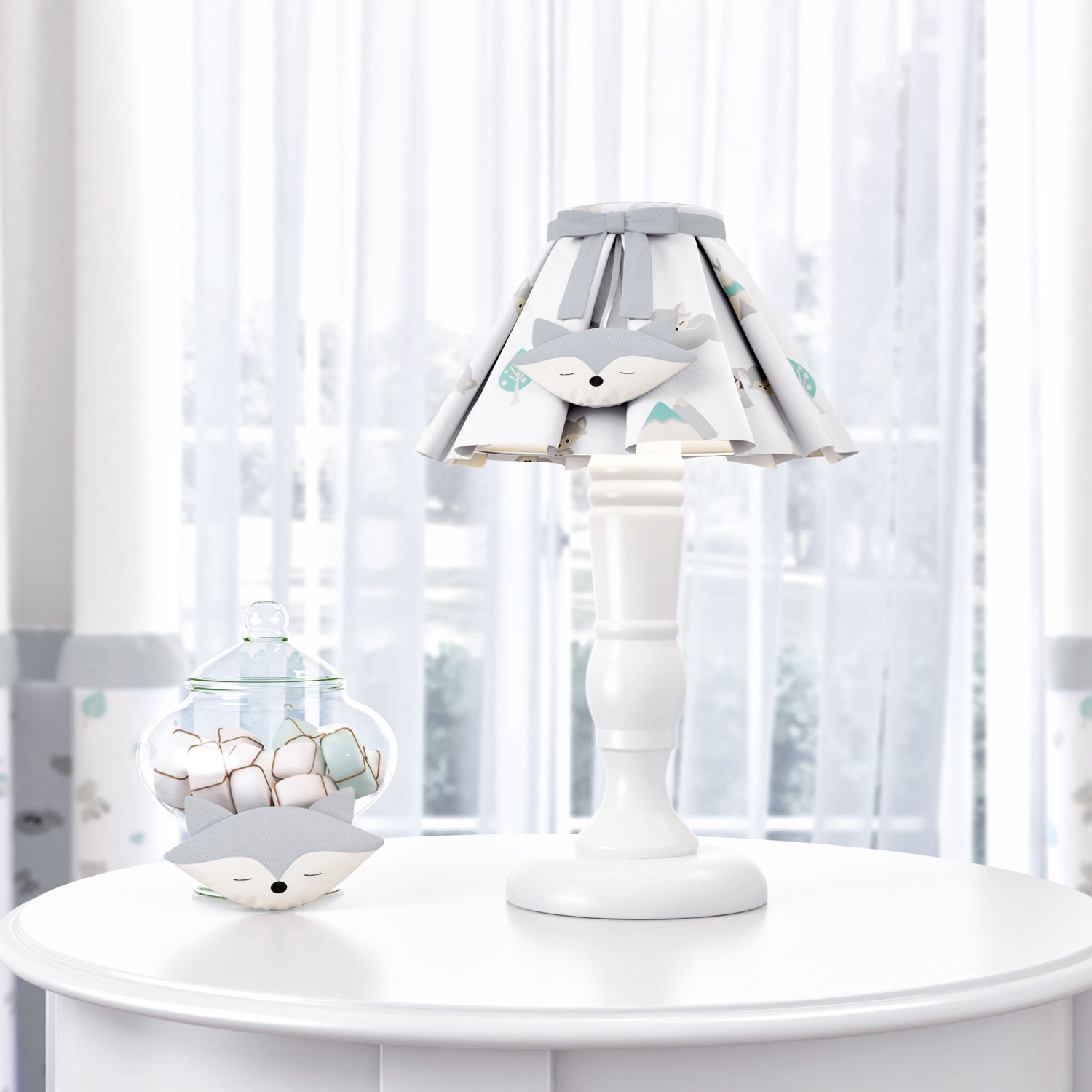 Abajur Madeira Raposinha Azul e Laranja